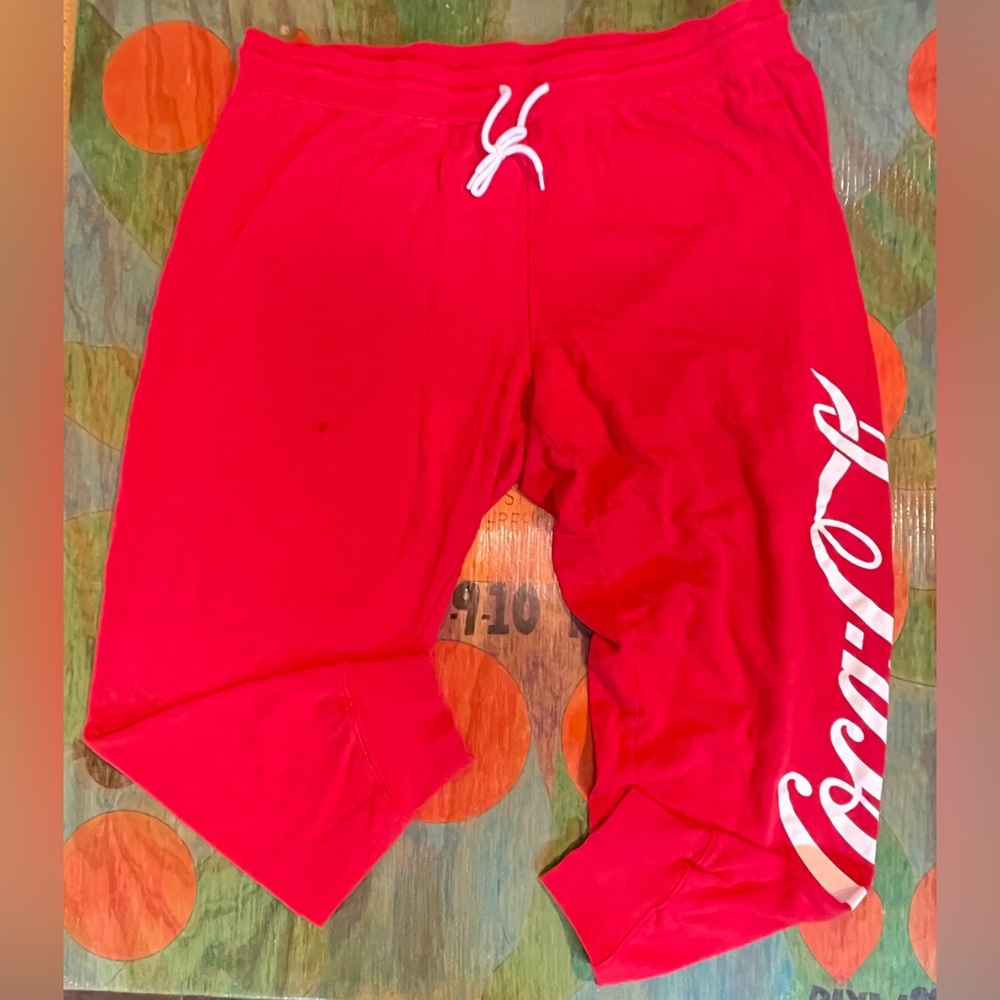 Coca Cola Red White Jogger Sweatpants Junior's Size 2XL Drawstring Elastic Waist